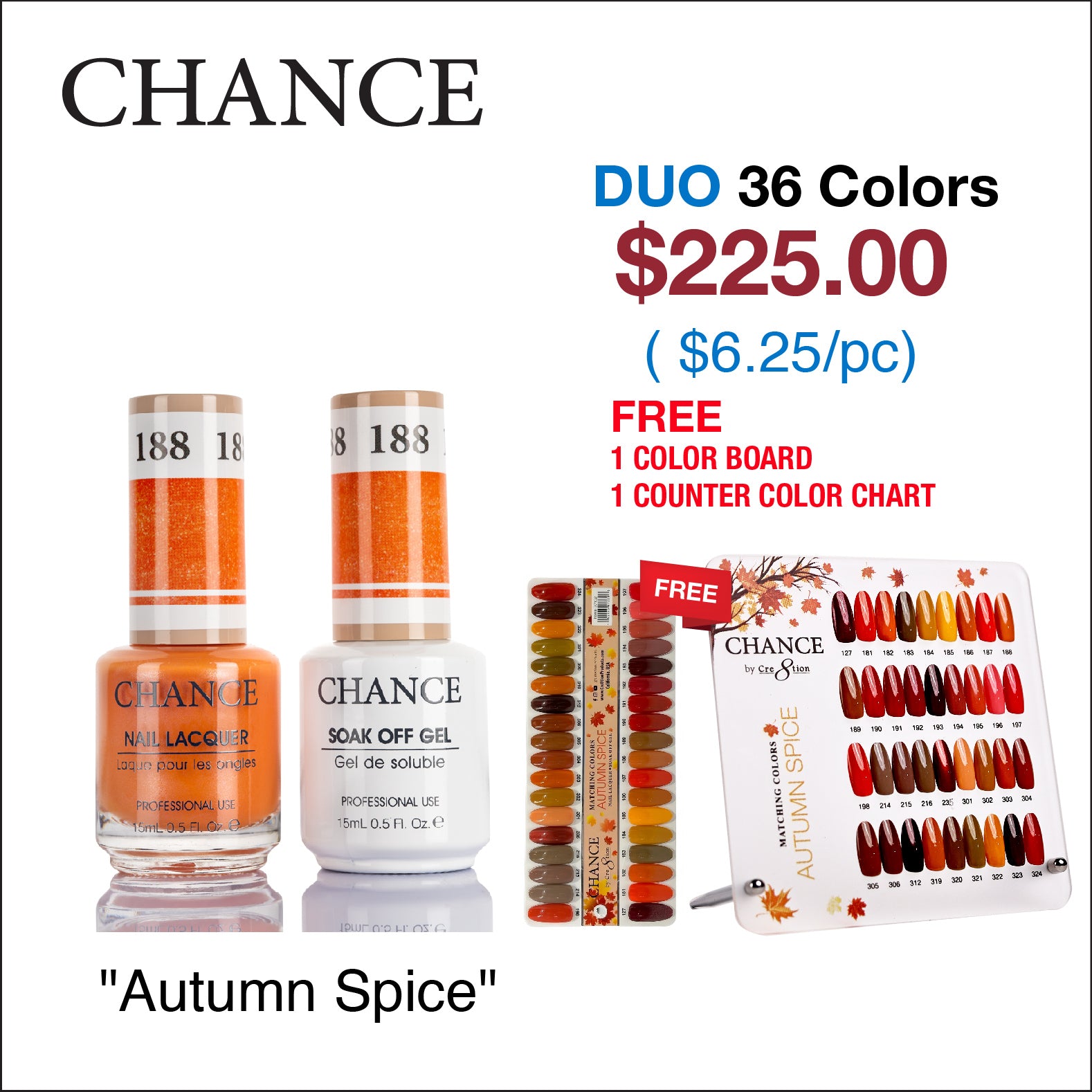 Chance Matching Color Gel & Nail Lacquer 0.5oz - 36 Colors