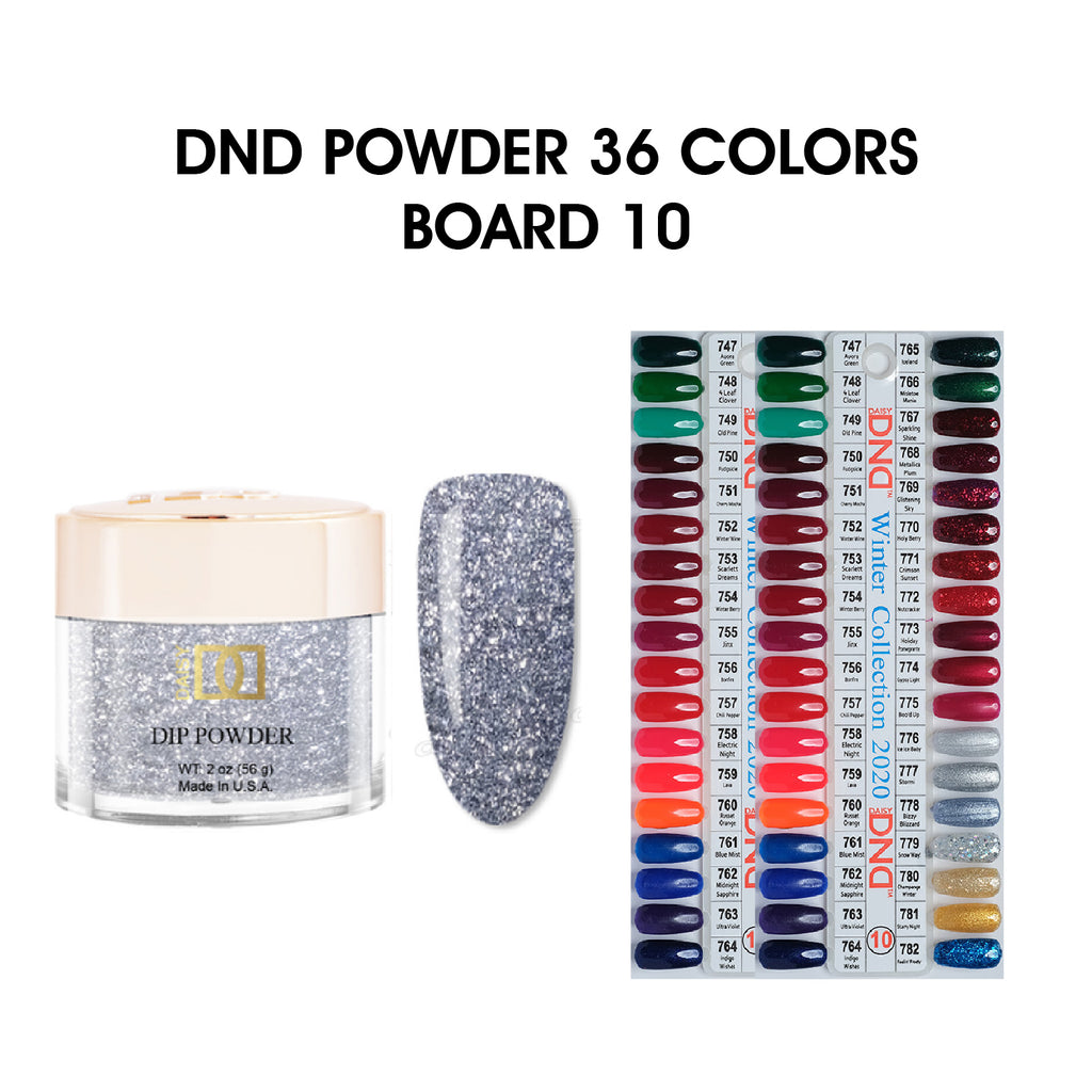 DND Dip Powder 2oz 36 colors Board 10 (747 782) w/ 2 Color Chart