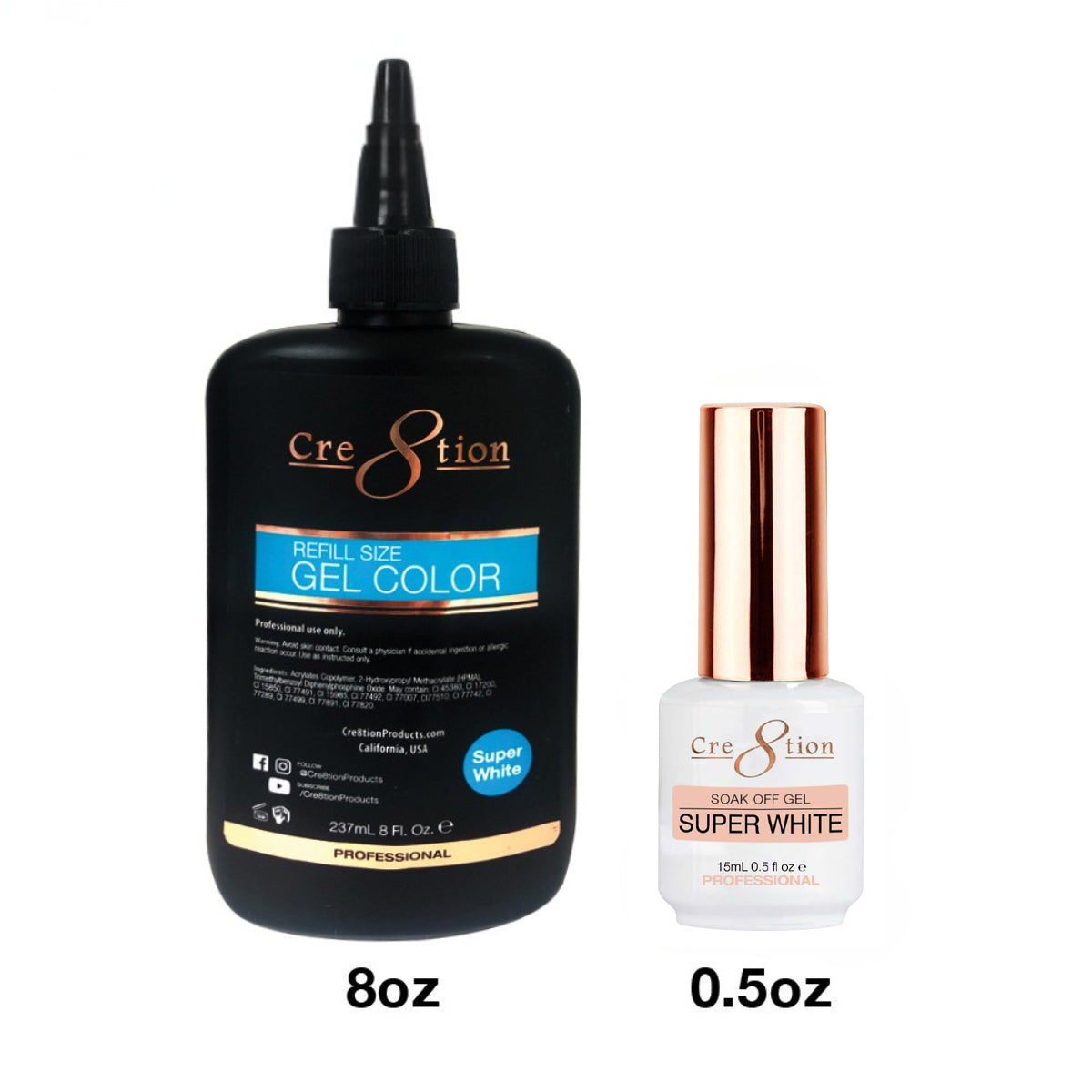 Cre8tion Soak Off Gel - Super White | C8 Nail Supply