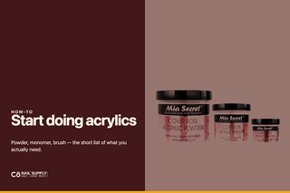 Get started doing acrylics — Mia Secret Cover Rose acrylic powder jars on an oxblood field