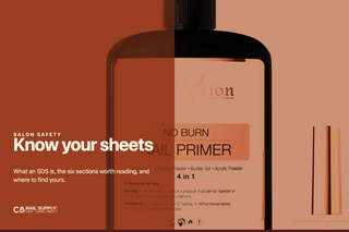 SDS sheets explained — professional salon chemistry on an oxblood field