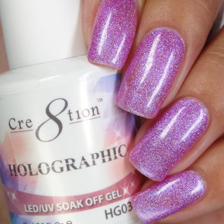 Cre8tion Holographic Gel H03 — rainbow holographic sparkle nail finish, C8 Nail Supply finish personality guide