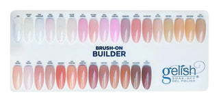 Gelish Brush-On Builder Gel color chart with 31 swatched nail tips, Gelish brand spotlight at C8 Nail Supply