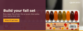 Build your fall set: pick a base, a finish and an accent. Chance Autumn Spice swatch tips under a wine plum panel.