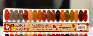 Chance by Cre8tion Autumn Spice display of painted nail tips in fall shades