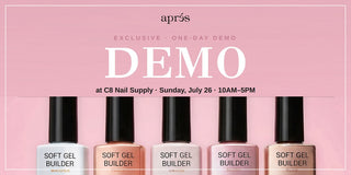 Aprés Soft Gel Builder bottles on pink — Aprés brand spotlight at C8 Nail Supply