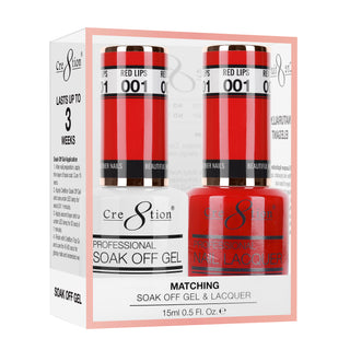 Cre8tion Soak Off Gel Matching Pair 0.5oz 001 RED LIPS