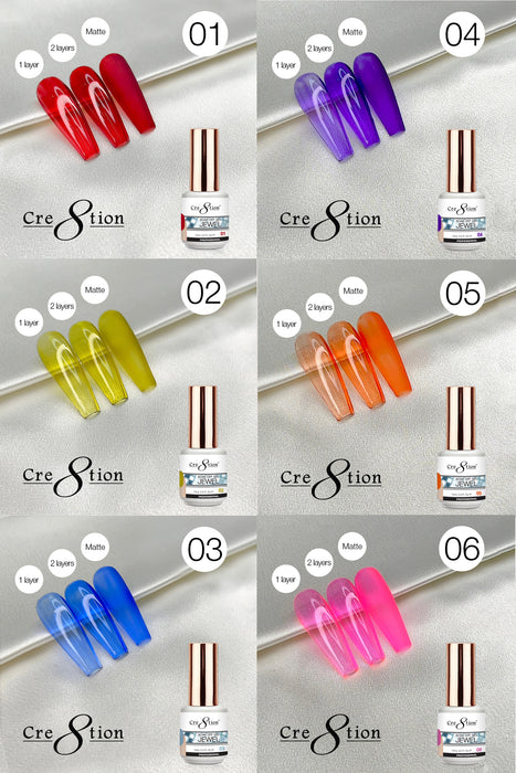 Cre8tion Jewel Collection Gel 0.5oz - Full Set 18 colors w/ 3 Top Diamond 0.5oz & 1 Color Chart