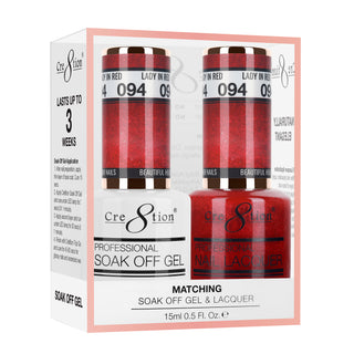 Cre8tion Soak Off Gel Matching Pair 0.5oz 094 LADY IN RED (SHIMMERY)