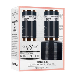 Cre8tion Soak Off Gel Matching Pair 0.5oz 107 MIDNIGHT BLACK