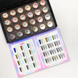 Nacy High Brighness Auora Chrome Pigment - Set 24 Colors w/ 1 Acrylic Booklet