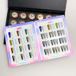 Nacy High Brighness Auora Chrome Pigment - Set 24 Colors w/ 1 Acrylic Booklet