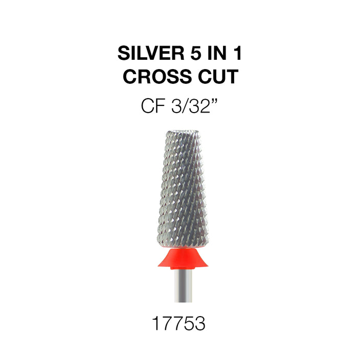 Cre8tion Silver 5 in 1 Nail Filing Bit - 3/32" Cross Cut