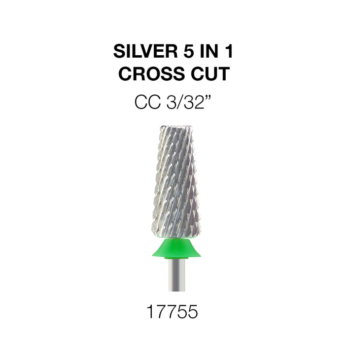 Cre8tion Silver 5 in 1 Nail Filing Bit - 3/32" Cross Cut