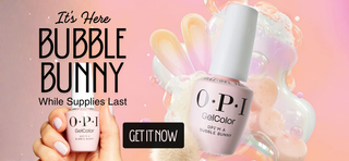 OPI nail polish bottle with 'OPI'm A Bubble Bunny' In Stock - design on a pink background