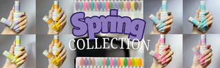 Collage of colorful Spring Theme Gel Colors held by hands with 'Spring Collection' text overlay.