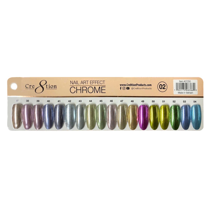 Cre8tion Chrome Nail Art Effect 1g - Full set 18 NEW colors w/ 3 Top Diamond 0.5oz & 1 set Color Chart