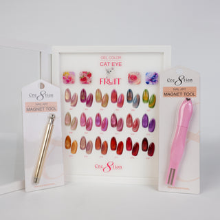 Cre8tion Cat Eye Gel 0.5oz - Fruit Collection - 18 Colors (#202 - #219) w/ 1 Acrylic Booklet & 2 Magnet Tools