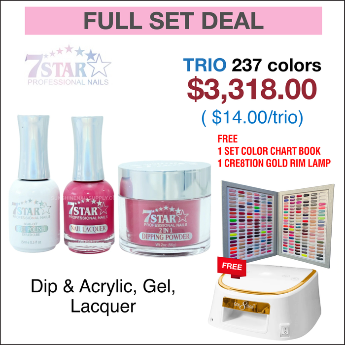 7 Star Trio Matching Color - Full set 237 Colors w/ 1 set Color Chart Book & 1 Cre8tion Cordless LED Lamps White with Gold Rim