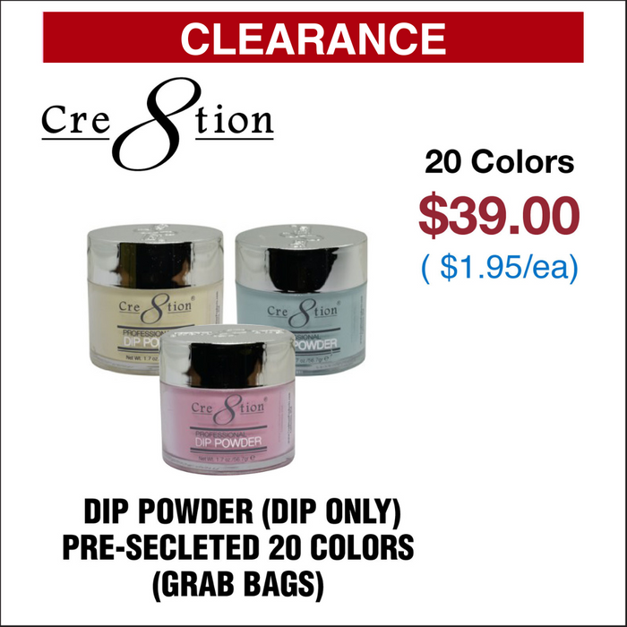 Cre8tion Dip Powder 1.7oz (Dip Only)- Pre-selected 20 colors (Grab Bag)