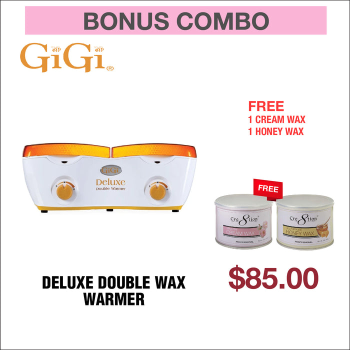 (Bonus Combo) GiGi Deluxe Double Wax Warmer - Free 1 Cre8tion Cream wax & 1 Cre8tion Honey wax