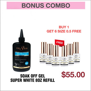 (Bonus Combo) Cre8tion Soak Off Gel Super White 8oz Refill - Buy 1 Get 6 Size 0.5oz Free