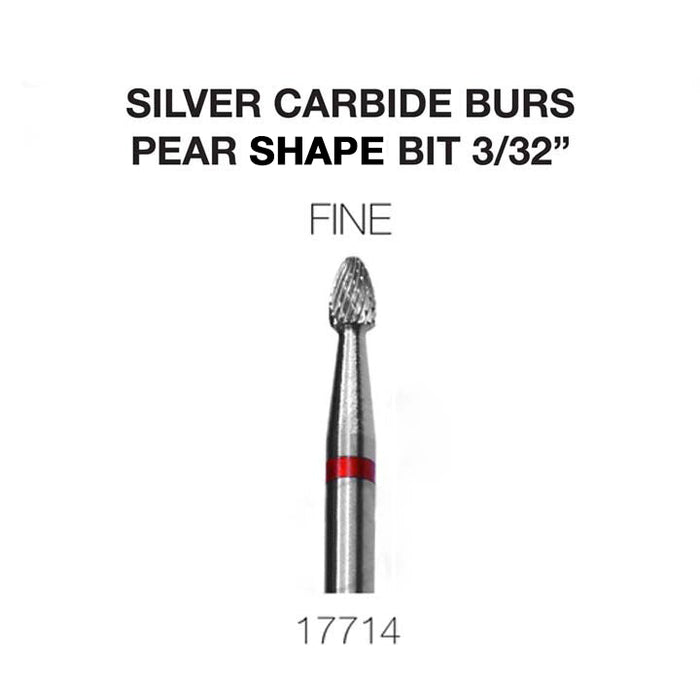 Cre8tion Silver Carbide Burs For Nails - Pear Shape Bit - Fine 3/32'