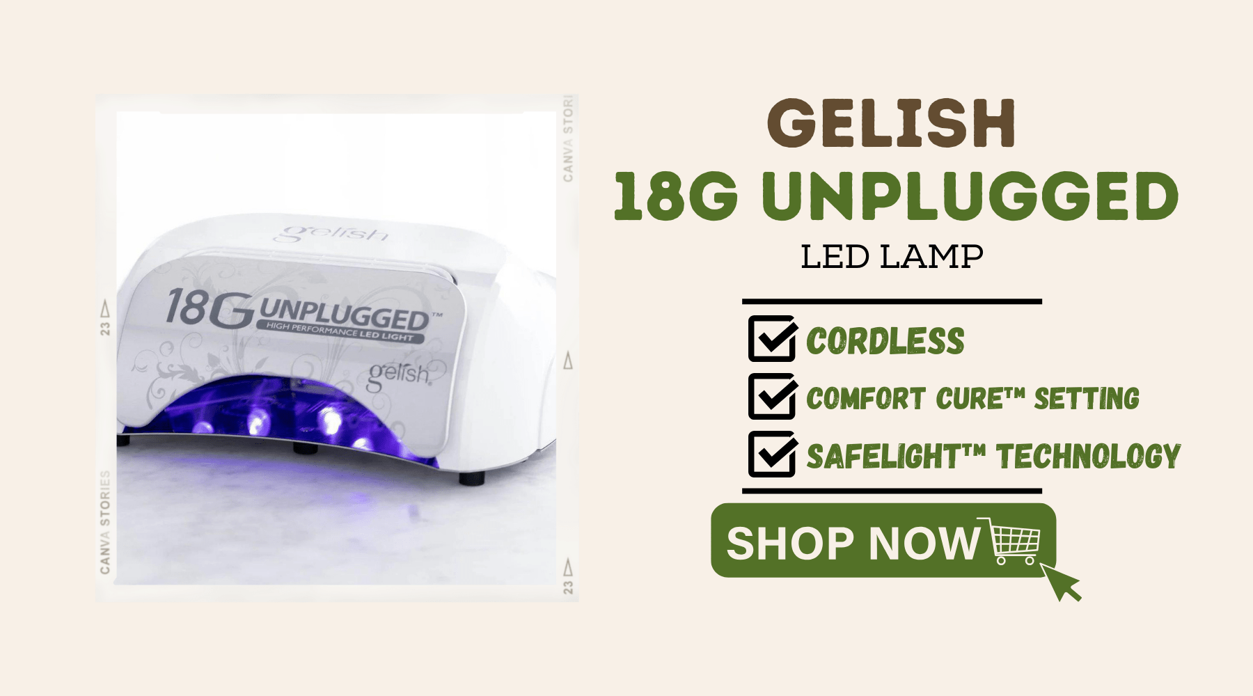 Gelish, 18G Unplugged, Cordless Lamp, LED Lamp, Nail Lamp, Nail Supply, Nail Supply Store, C8 Nail Supply, Nail Supplies