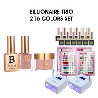 Billionaire Trio Matching Color - Full set 216 Colors w/ 2 Color Books, 2 Cre8tion Professional Cordless Lamps & 12 Top Diamond 0.5oz
