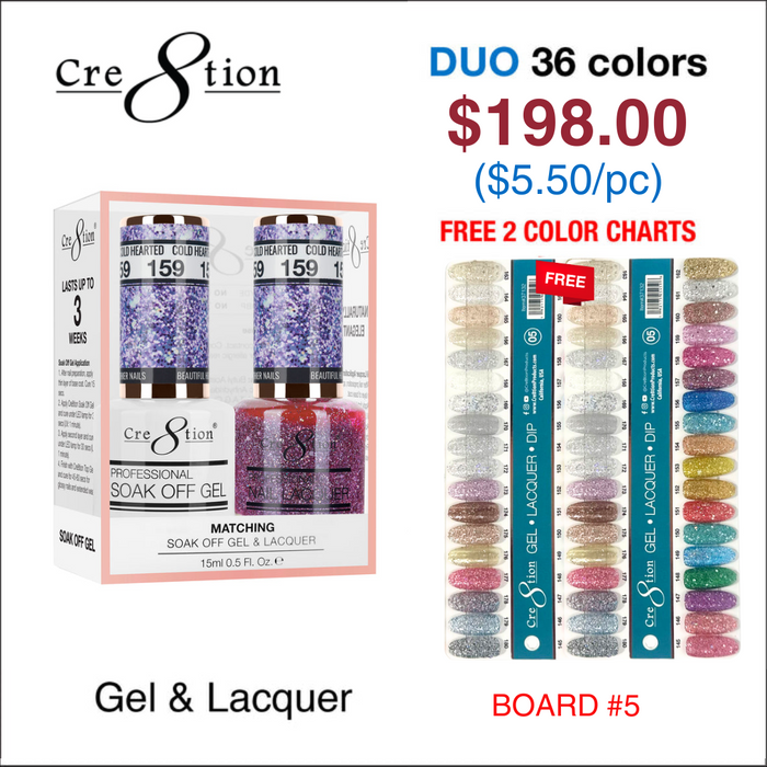 Cre8tion Matching Color - 36 colors Board 5 #145-#180 w/ 2 Color Chart