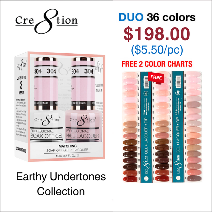 Cre8tion Matching Color - Earthy Undertones Collection - 36 Colors w/ 2 Color Chart