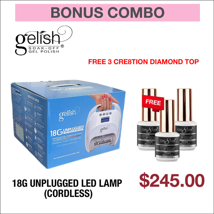 (Bonus Combo) Gelish 18G Unplugged LED Lamp (Cordless) - Buy 1 Get 3 Cre8tion Diamond Top 0.5oz Free