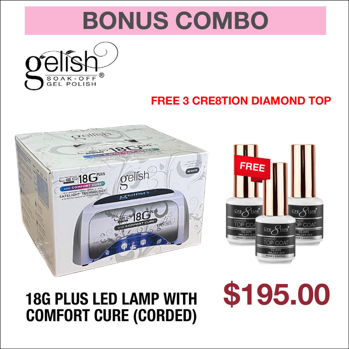 (Bonus Combo) Gelish 18G Plus Led Lamp with Comfort Cure (Corded) -  Buy 1 Get 3 Cre8tion Diamond Top 0.5oz Free