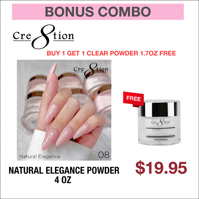 (Bonus Combo) Cre8tion Natural Elegance Powder 4oz - Buy 1 Get 1 Clear Powder 1.7oz Free