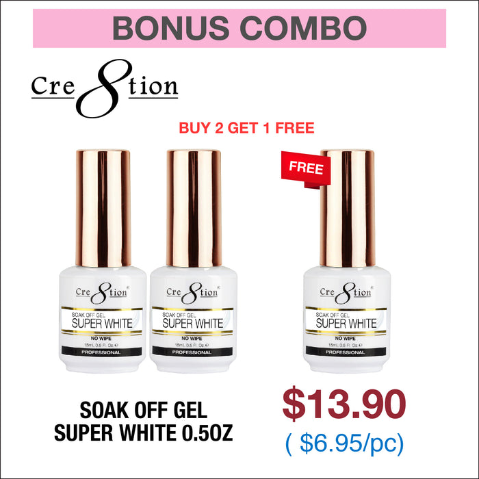 (Spring Deal) Cre8tion Soak Off Gel Super White 0.5oz - Buy 2 Get 1 Free