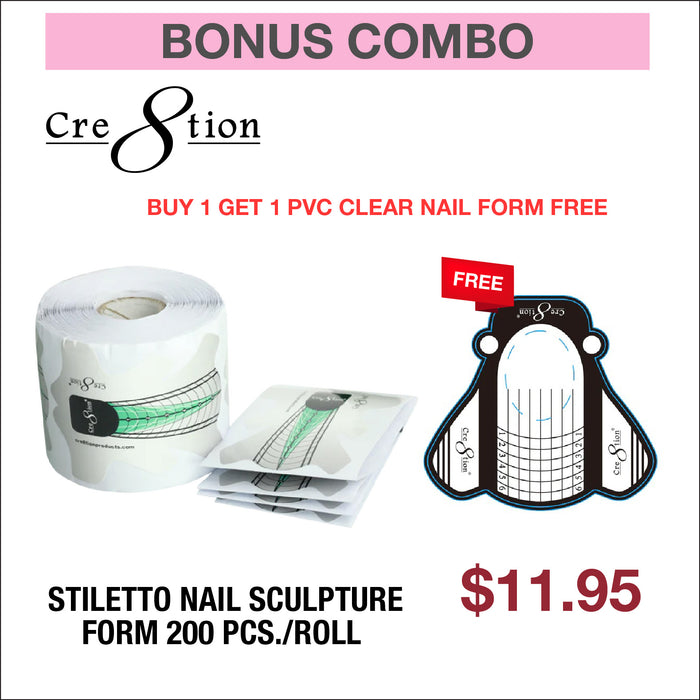 (Bonus Combo) Cre8tion Stiletto Nail Sculpture Form 200 pcs./roll #10347 - Buy 1 Get 1 PVC Clear Nail Form #10448 Free