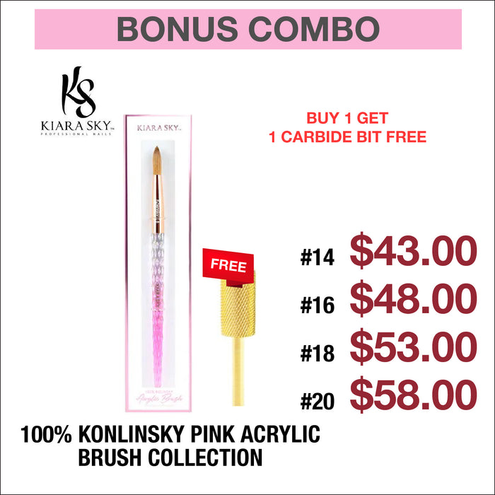 (Bonus Combo) Kiara Sky - 100% Konlinsky Pink Acrylic Brush Collection - Buy 1 Get 1 Carbide Bit Free #CF 17009