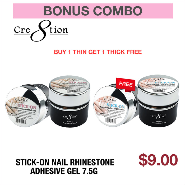 (Spring Deal) Cre8tion Stick-On Nail Rhinestone Adhesive Gel No-Wipe 7.5g - Buy 1 Thin Get 1 Thick Free