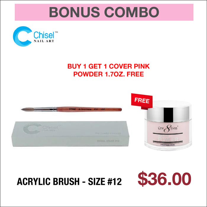 (Bonus Combo) Chisel Acrylic Brush - Size #12 - Buy 1 Get 1 Acrylic Powder Cover Pink 1.7oz Free