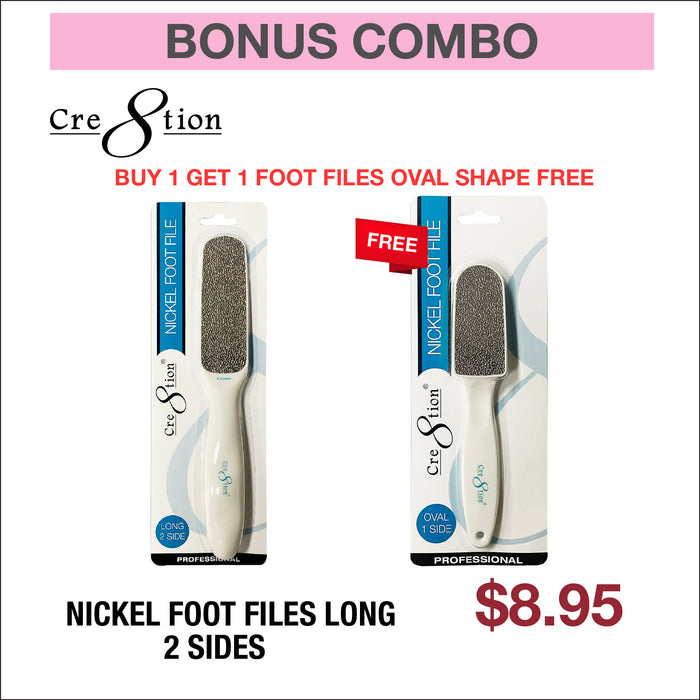 (Bonus Combo) Cre8tion Nickel Foot Files Long 2 sides #28021 - Buy 1 Get 1 Foot Files Oval 1 side #28028 Free