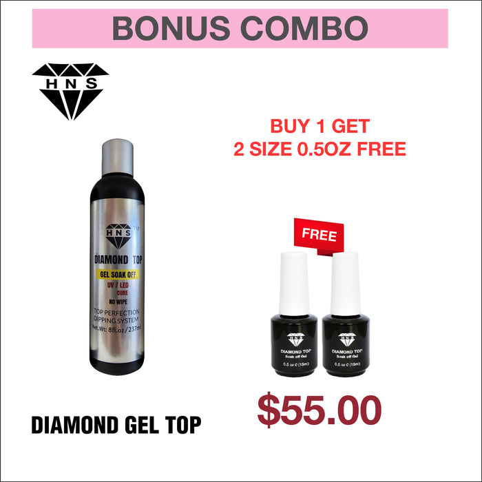 Bonus Combo - HNS Diamond Gel Top 8oz Refill - Buy 1 Get 2 Size 0.5oz Free