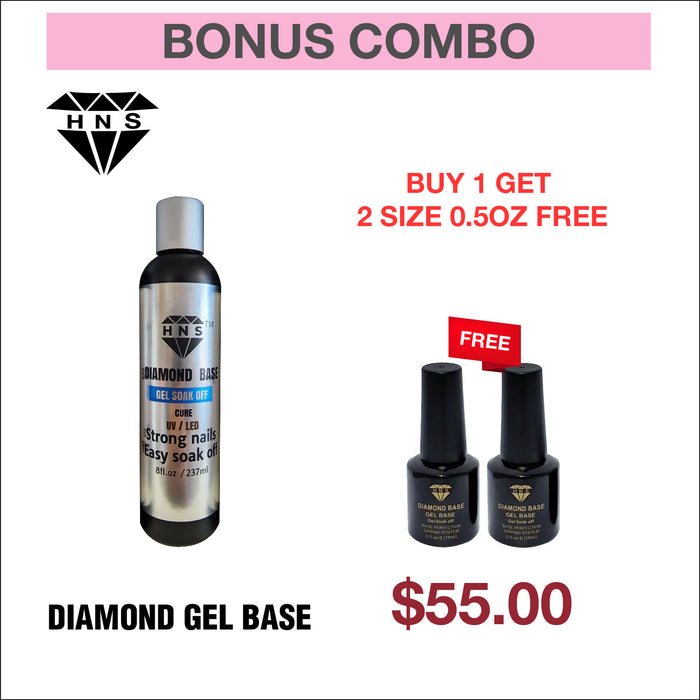 Bonus Combo - HNS Diamond Gel Base 8oz Refill - Buy 1 Get 2 Size 0.5oz Free
