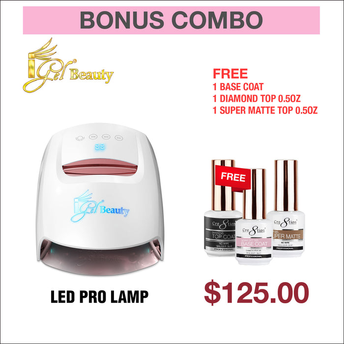 (Bonus Combo) iGel LED Pro Lamp Buy 1 Get Free 1 Base Coat 0.5oz , 1 Diamond Top 0.5oz & 1 Super Matte Top 0.5oz