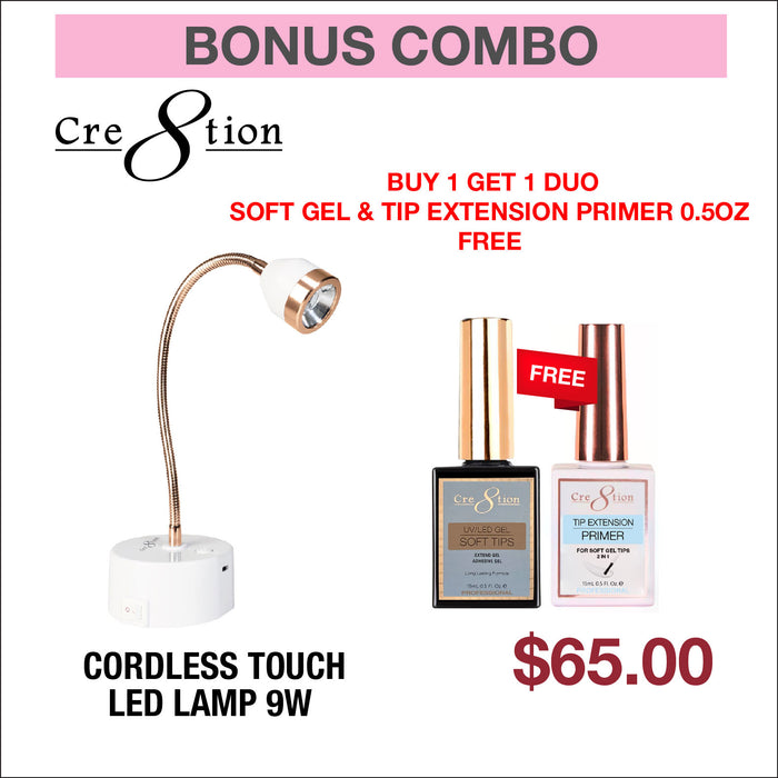 (Bonus Combo) Cre8tion Cordless Touch LED Lamp 9W - Buy 1 Get 1 Cre8tion Soft Gel & 1 Extension Primer 0.5oz Free