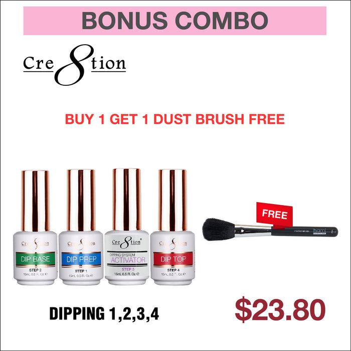 (Bonus Combo) Cre8tion Dipping Powder Essentials - Combo 4pcs - Buy 1 Get 1 Dust Brush Free