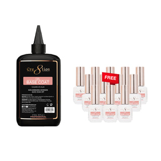 (Bonus Combo) Cre8tion Soak Off Gel Base Coat 16oz Refill - Buy 1 Get 12 Size 0.5oz Free