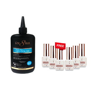 (Bonus Combo) Cre8tion Soak Off Gel Super Black 8oz Refill - Buy 1 Get 6 Size 0.5oz Free