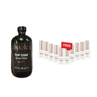 (Bonus Combo) Chance Soak Off Gel No Wipe Top Coat 8oz - Buy 1 Get 10 Size 0.5oz Free
