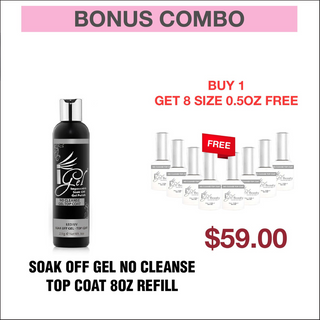 (Bonus Combo) iGel Soak Off Gel No Cleanse Top Coat 8oz Refill - Buy 1 Get 8 Size 0.5oz Free