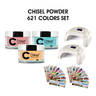 Chisel Full Set - Dipping Powder 2oz - 621 colors w/ 2 set Tip Color Chart & 2 Cre8tion Signature White LED Lamp